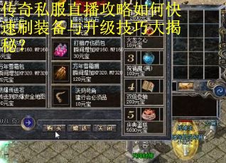 传奇私服直播攻略如何快速刷装备与升级技巧大揭秘？